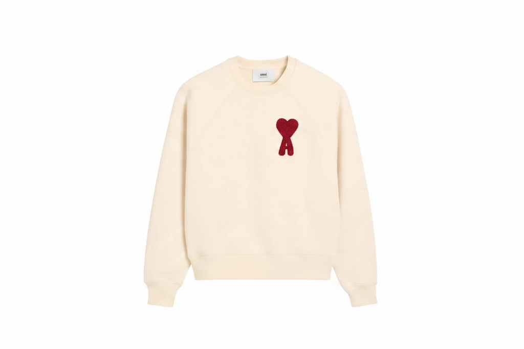 Sweatshirt Beige Patch Rouge Ami de Coeur En Coton