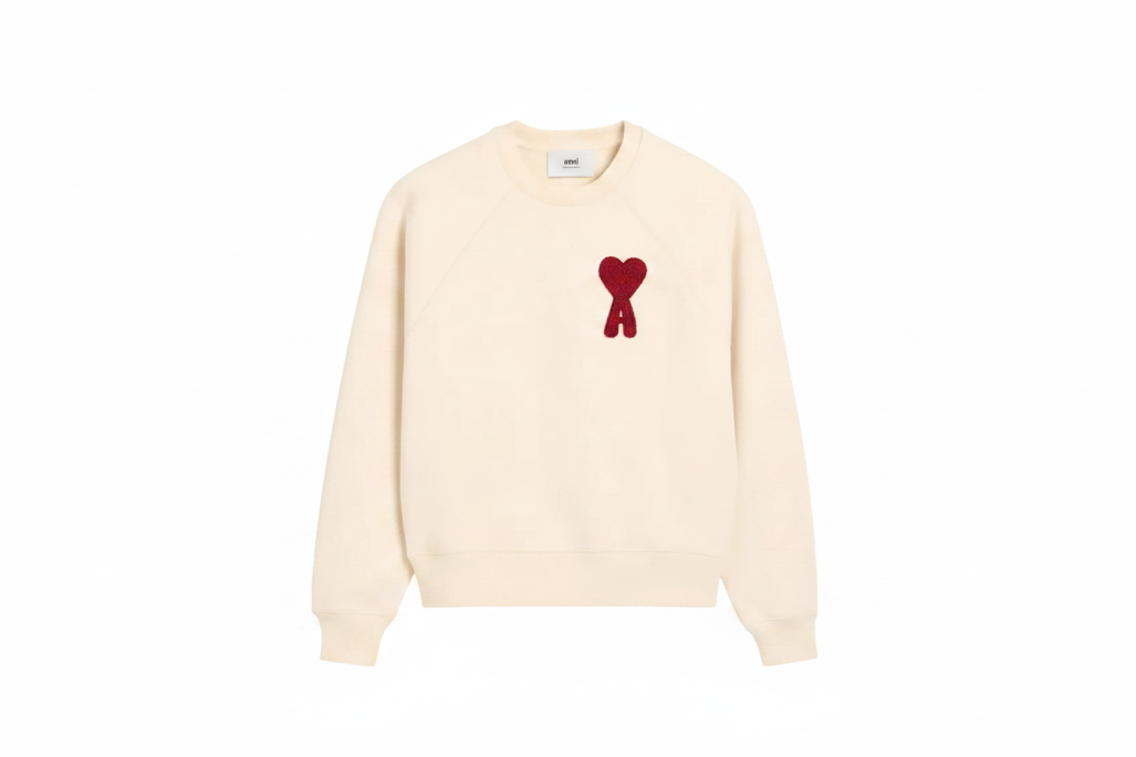 Sweatshirt Beige Patch Rouge Ami de Coeur En Coton
