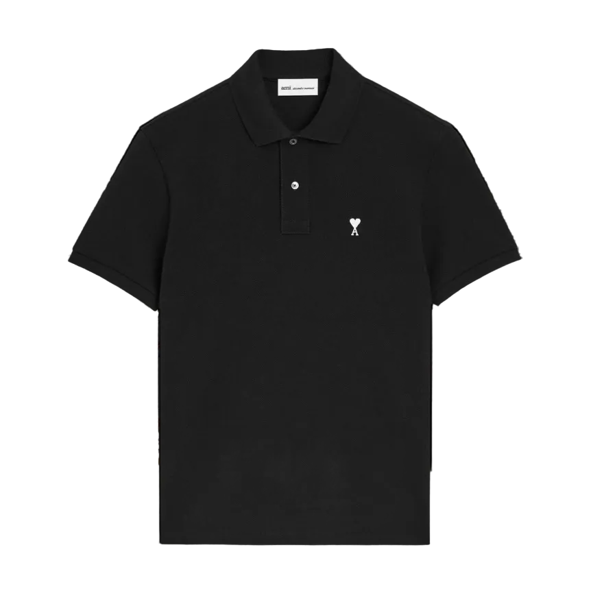 Polo Noir Manches Courtes Ami De Coeur en Coton