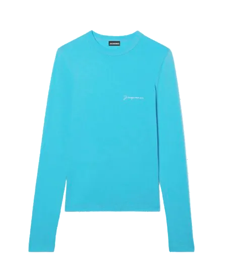 T-shirt Brodé Manche Longue Bleu Jacquemus