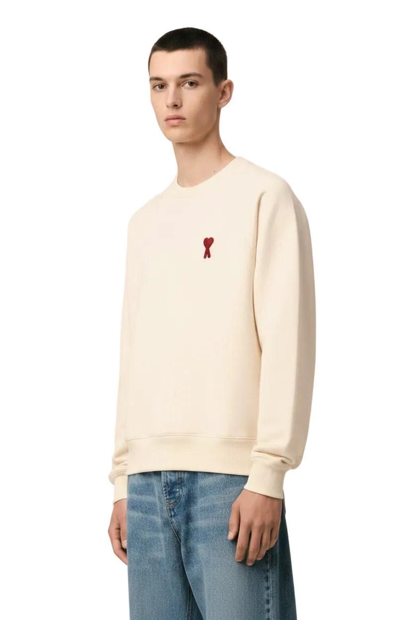 Sweatshirt Beige Patch Rouge Ami de Coeur En Coton